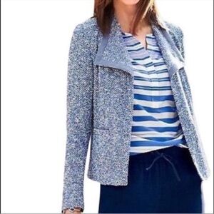Talbots Open Front Tweed Blazer Blue Size Large Petite